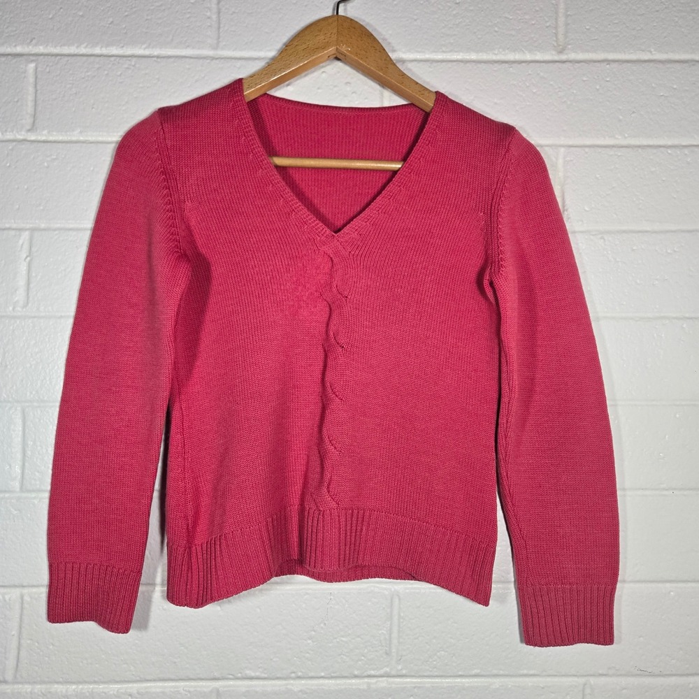 Talbots Wool Cashmere Blend Cable Knit V Neck Sweater Large Fitted Preppy Luxury
